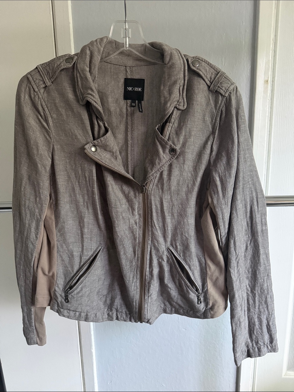 NIC+ZOE Taupe-Gray Lightweight Moto Jacket